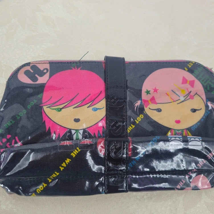 Anime Graphic Makeup Bag Vinyl Zipper Pouch Retro Kid Pop Culture Diddy Bag Vtg