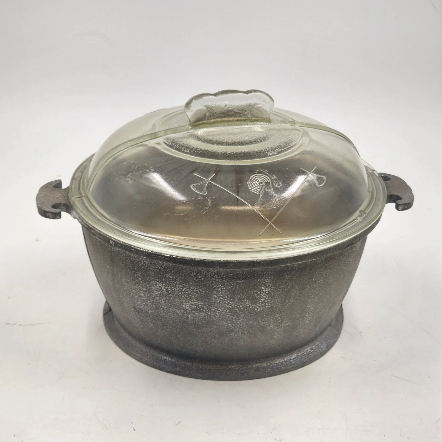 Guardian Service Cast Aluminum Casserole 9.5" Round Pot Glass Lid Handles 1940's