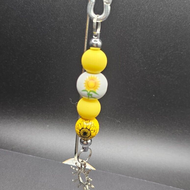 2 Key Ring Bag Charm Yellow Spring Flower Sun D Ring Handmade Gift Clip Gift