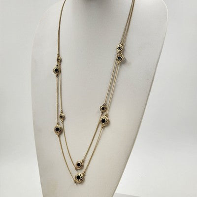 Avon Gold Tone Double Strand 15" Necklace with Black Onyx & Gold Tone Accents