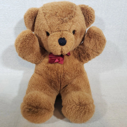 Applause Cuddles Bear Brown Teddy Plush Stuffed Animal 18" Red Ribbon 1979