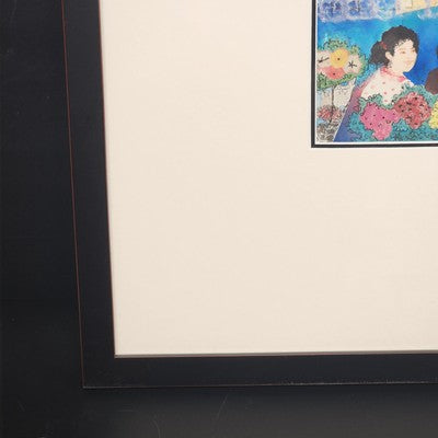 Asian Lady in Flower Shop Art Print 7x5" White Matted Black Wood 20.5"x19" Frame