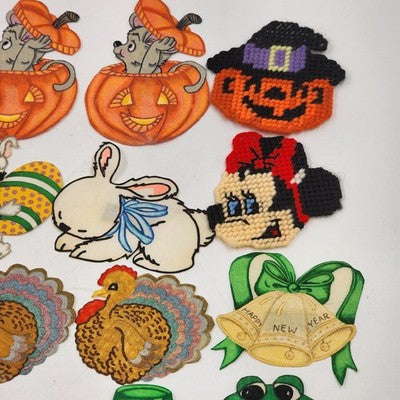 Holiday Decoration Hangers and Banners Large Lot of 16 Vintage with Wall Magnets