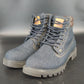 Levi's Solvano Mid Blue Denim Lace Up Ankle Boots Men's 9.5 Brown Padded Collar