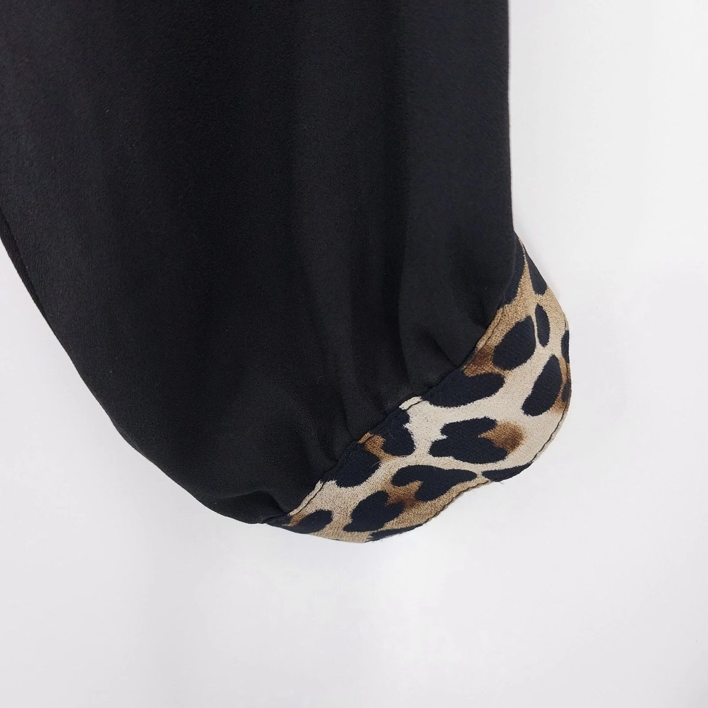 XXI Womens Black Sheer Blouse Leopard Print Long Sleeve Top