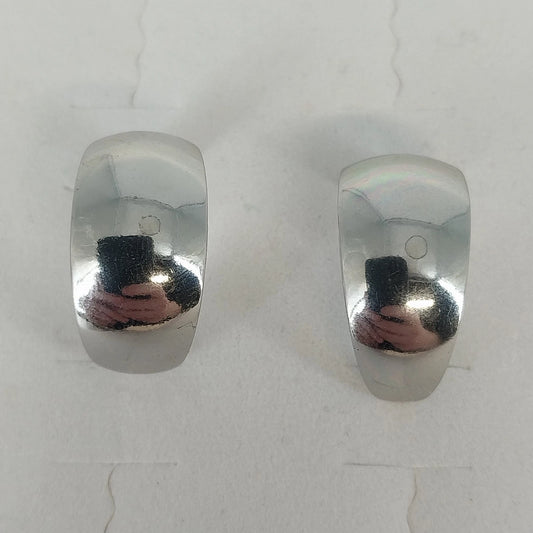 Silver Tone Wide Half Hoop Clip On Earrings Polished Concave Vintage