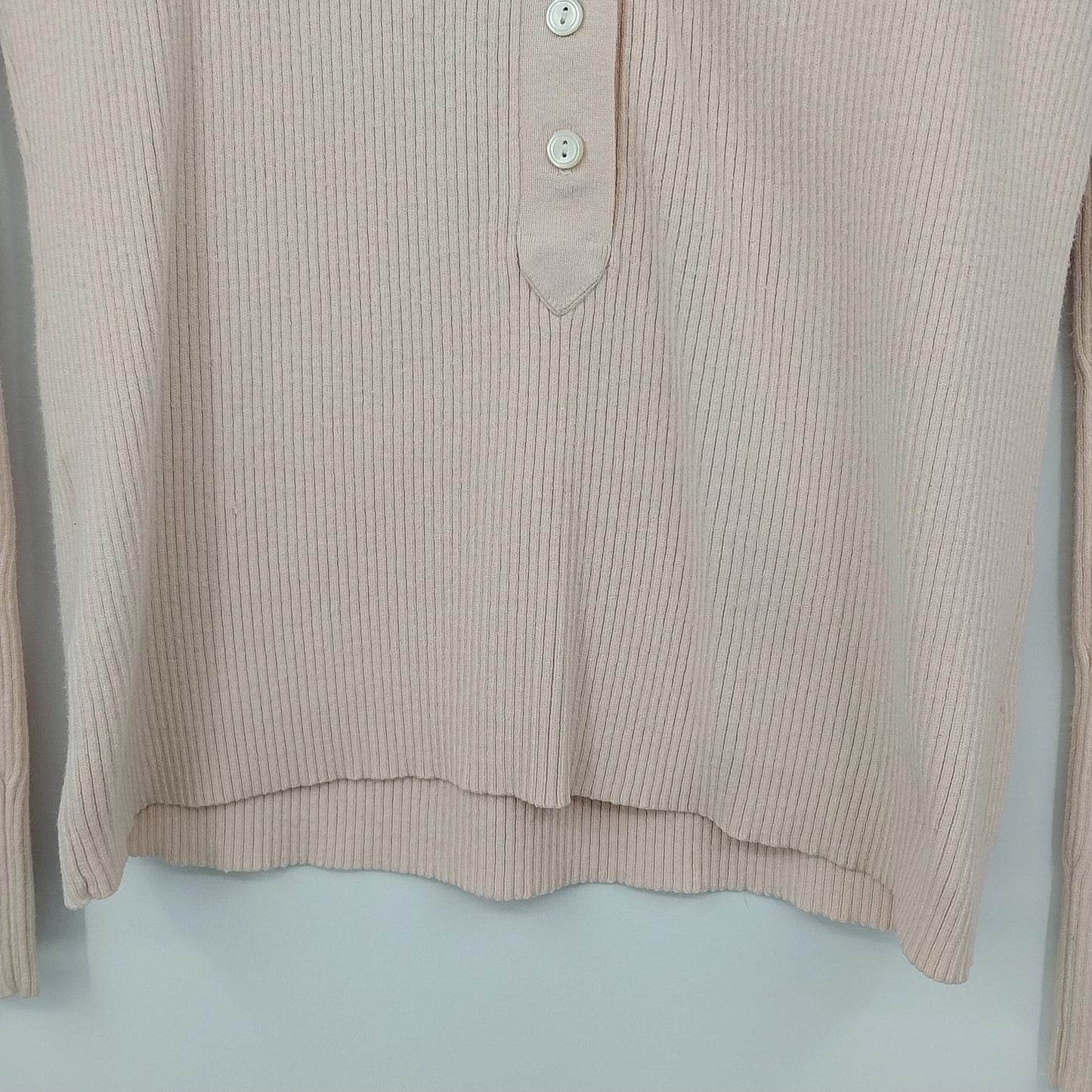 Ann Taylor Ribbed Knit Polo Sweater Collared Button Top Women's Medium Hong Kong