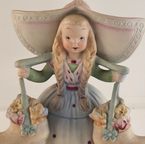 Porcelain Bisque Dutch Girl Figurine Shoes Blue Blonde Japan 1950s 8" Handpaint