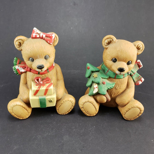 Vintage Homco 5104 Christmas Bears Porcelain Boy & Girl Figurines 4" Tall Taiwan