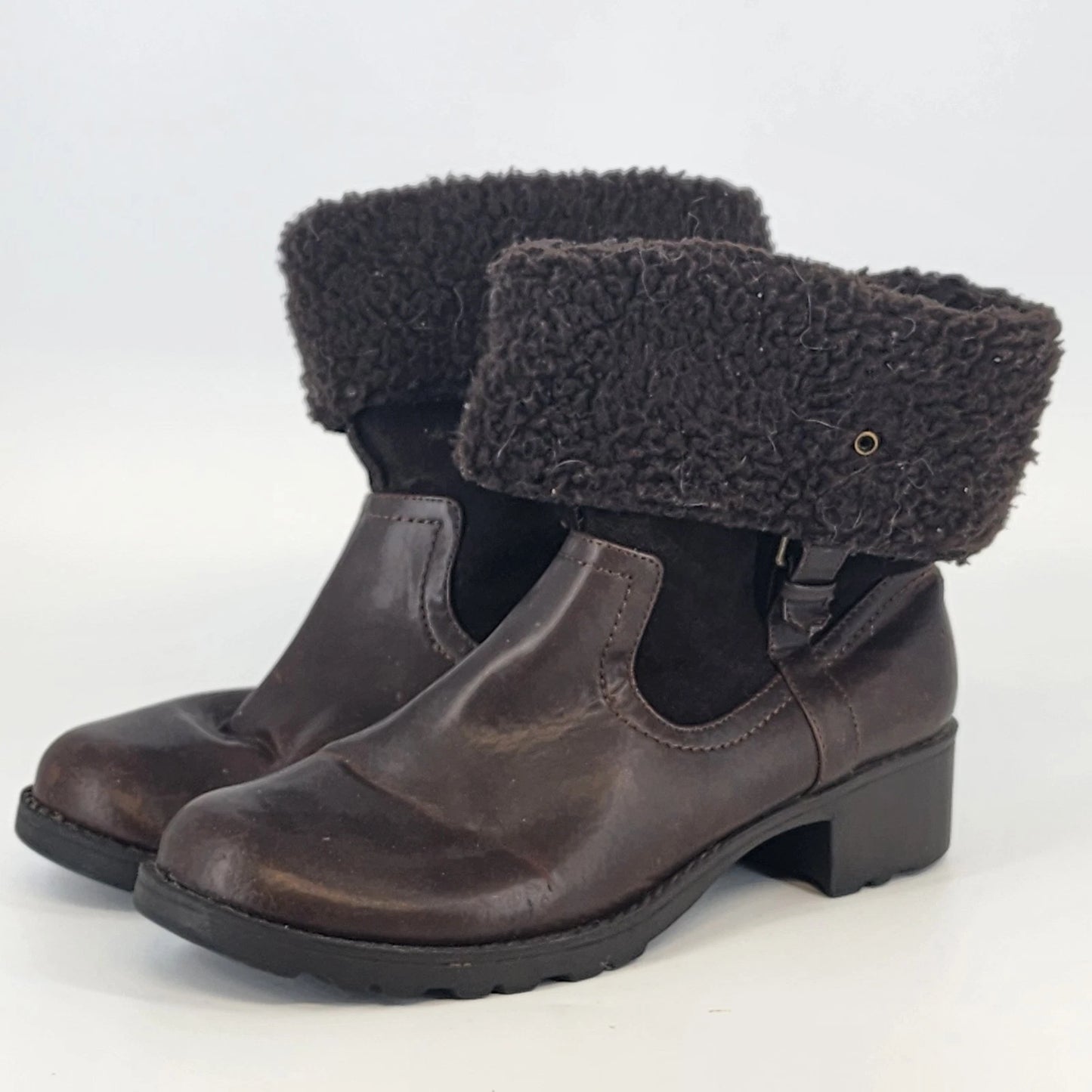 Sonoma Western Ankle Boots Life Style Women's 8.5 Brown Block Heel Fur Trim