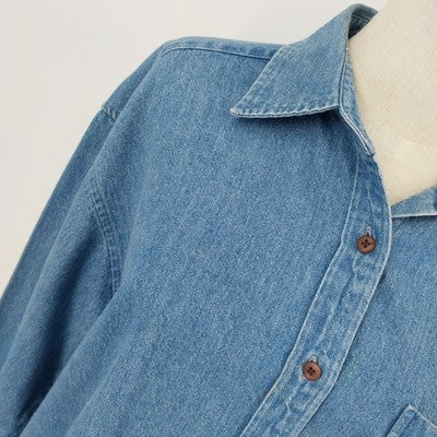 Hunt Club Denim Shirt L Women's Floral Embroidered Pocket Long Sleeve Cotton