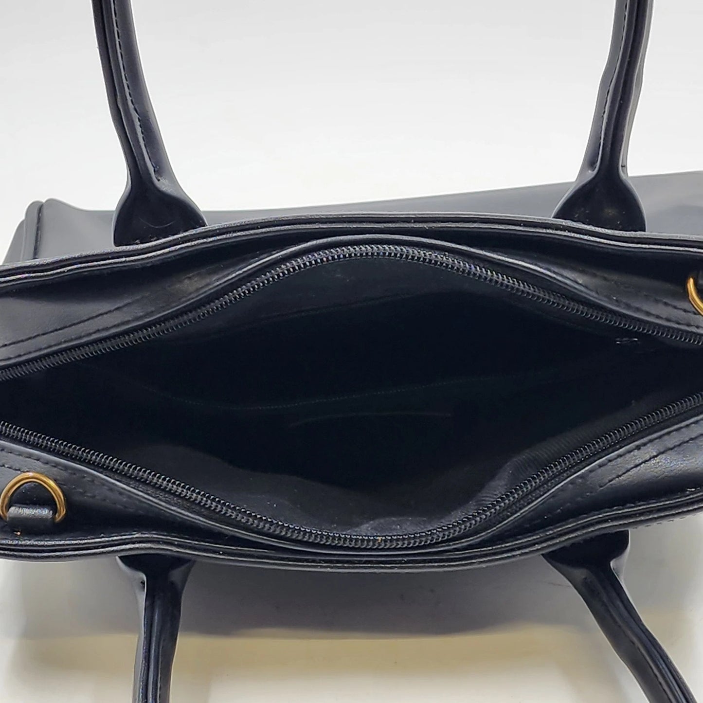 Liz Claiborne Black Faux Leather Satchel Handbag Classic Top Handle Purse Vtg