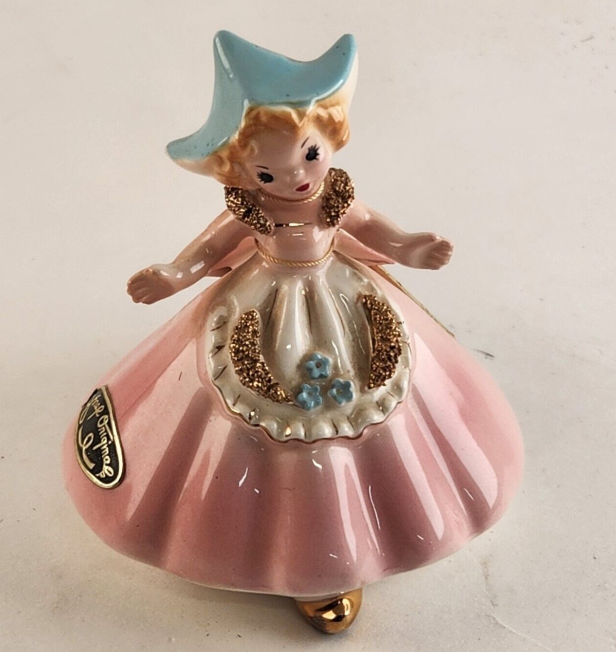 Josef Original Figurine Girl Tulip Holland w/ Tag Doll Gold Vintage 3.75"