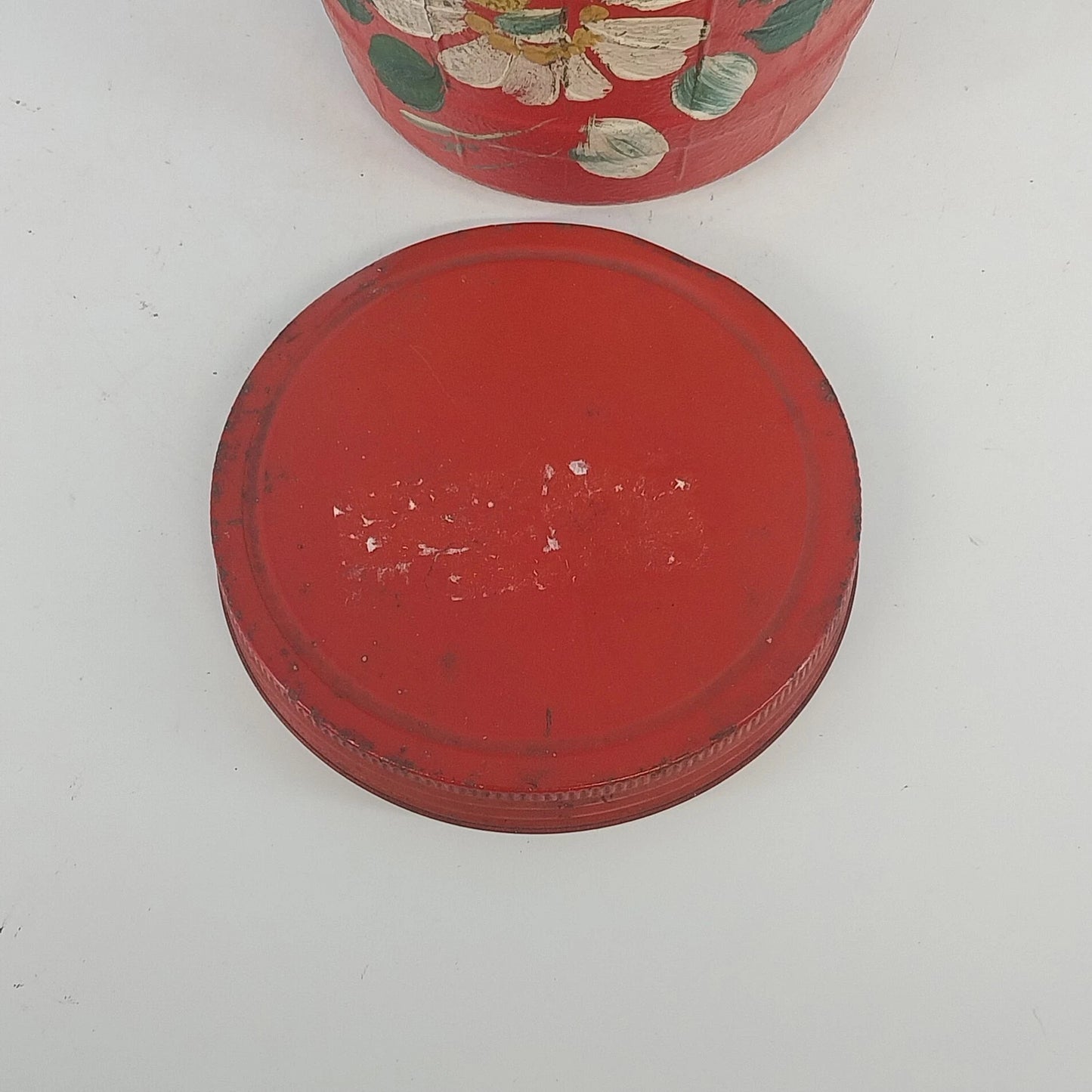 Ransburg Hand Painted Floral Cookie Cracker Jar Glass Metal Lid Folk Art