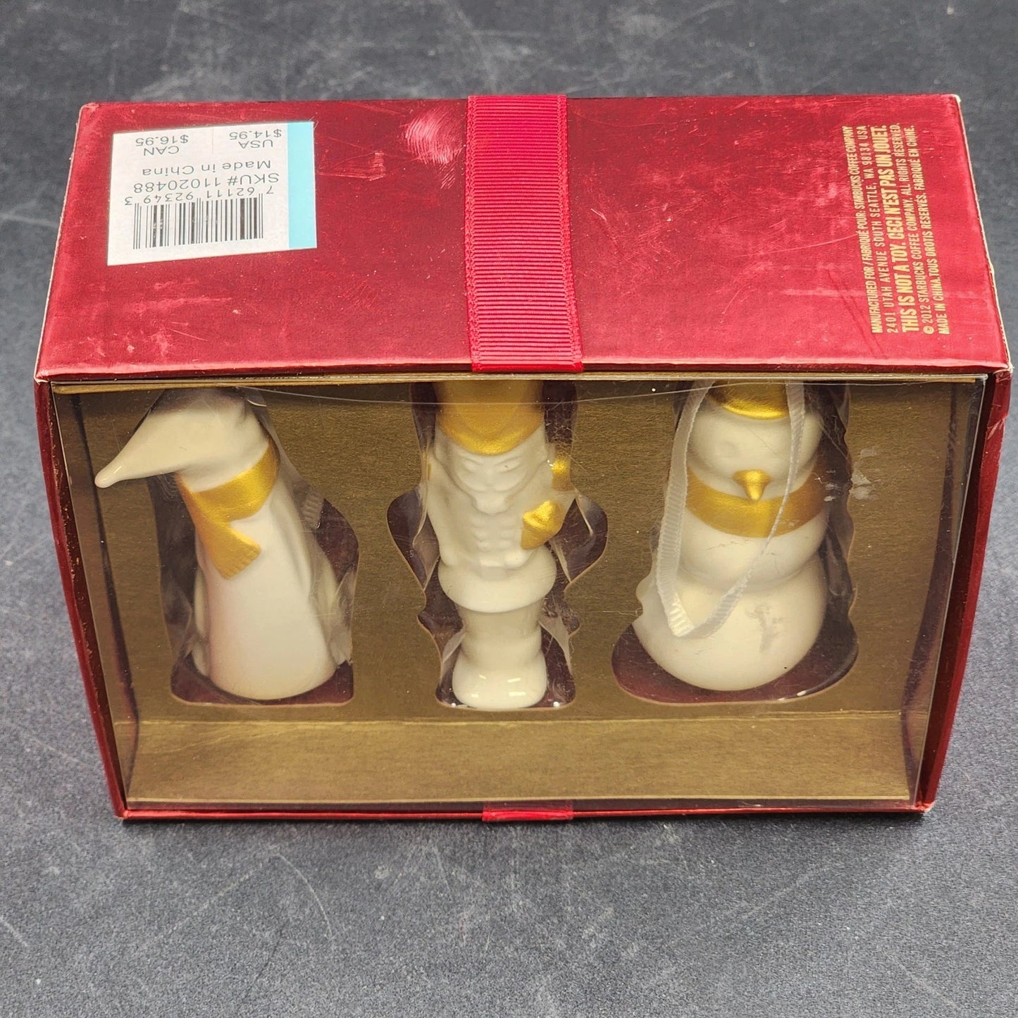 Starbucks Christmas Ornament Box Set Ceramic Snowman Fox Nutcracker Cream NIB