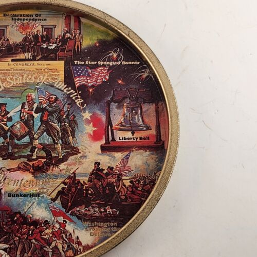 US Bicentennial Patriotic Metal Tray Revolutionary Images 11" Across Vintage