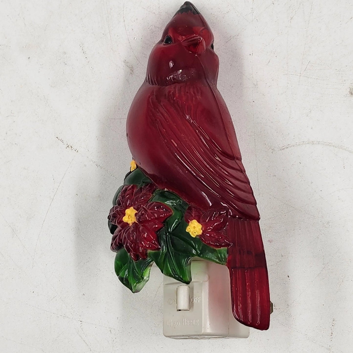 Red Cardinal Night Light Poinsettia Design Holiday Time C7 Bulb Outlet Mounted