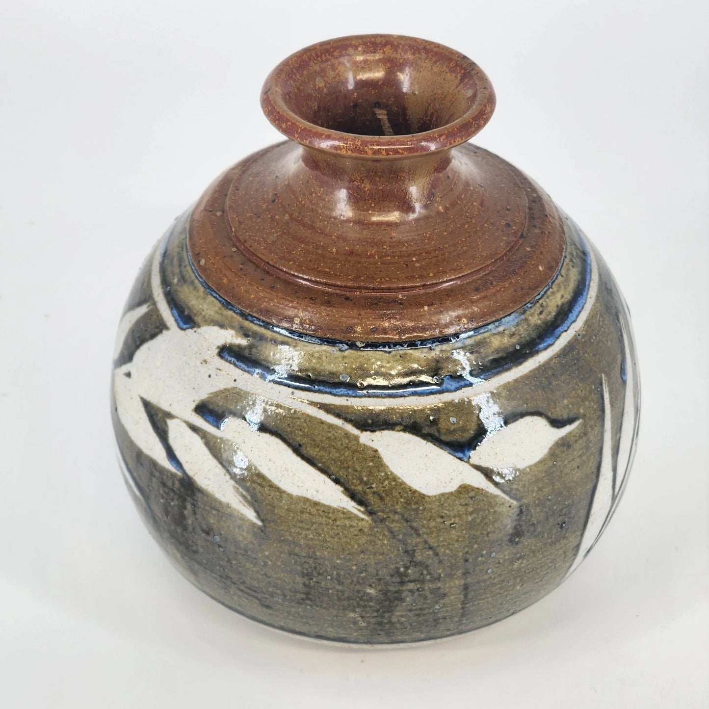 Art Pottery Bud Vase 4.5" Signed Brush Creek Handcrafted Glazed Bottle Figurine