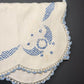 White Blue Hand Embroidered Linen Table Runner Vintage Minor Stain Pictured 40"