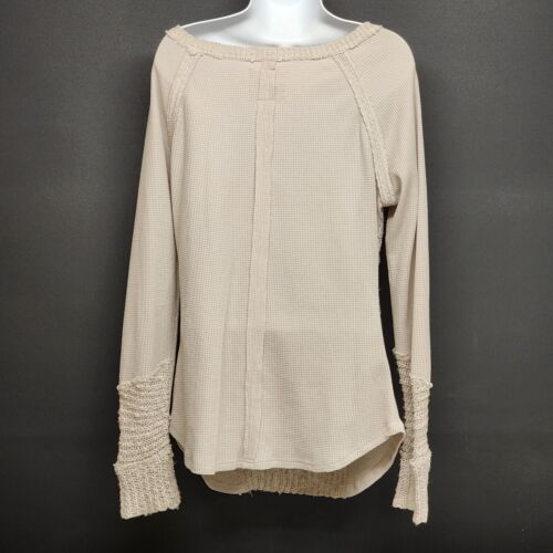 Ruff Hewn Cotton Polyester Tan Long Sleeve Women's Large Boatneck Pullover Vtg