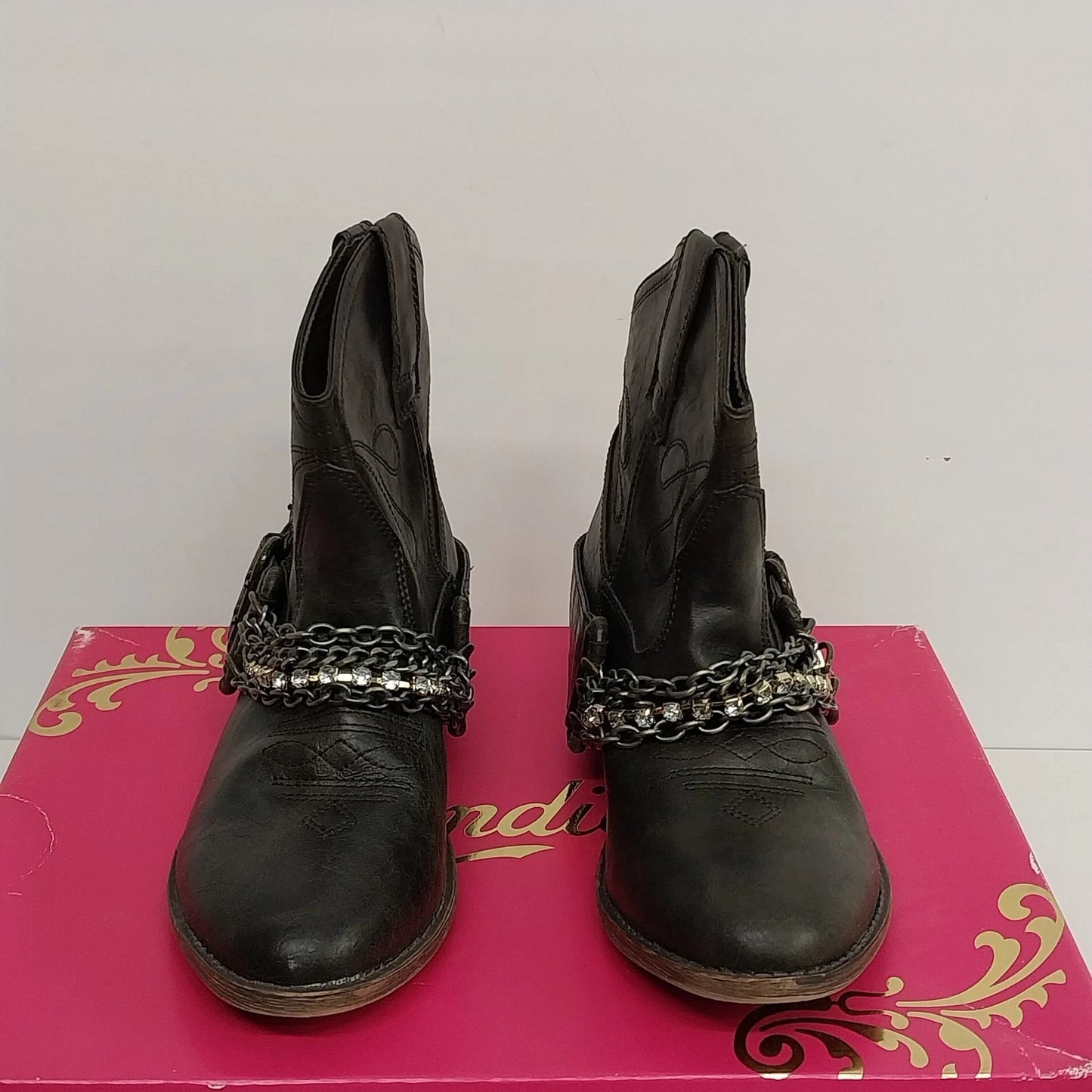 Candies Pasko Brown Ankle Booties Womens 8.5 Chain Rhinestone