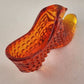 Fenton Hobnail Amber Glass Shoe Cat Head Art Glass Slipper Vintage Boot Amberina