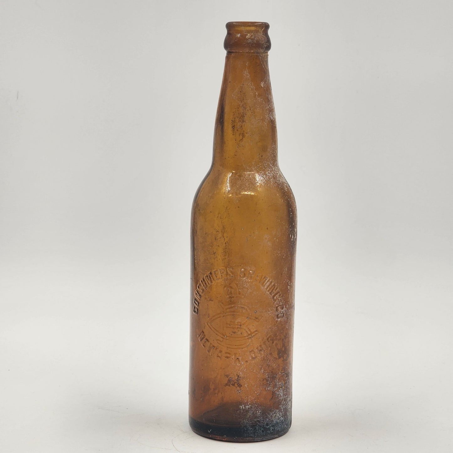 Consumers Brewing Co Beer Bottle Empty Dark Amber Embossed 9" Newark Ohio 1870's