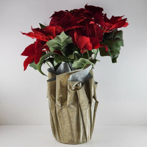 Poinsettia In Pot Artificial Floral Holiday Decor Decoration 18" Christmas Red