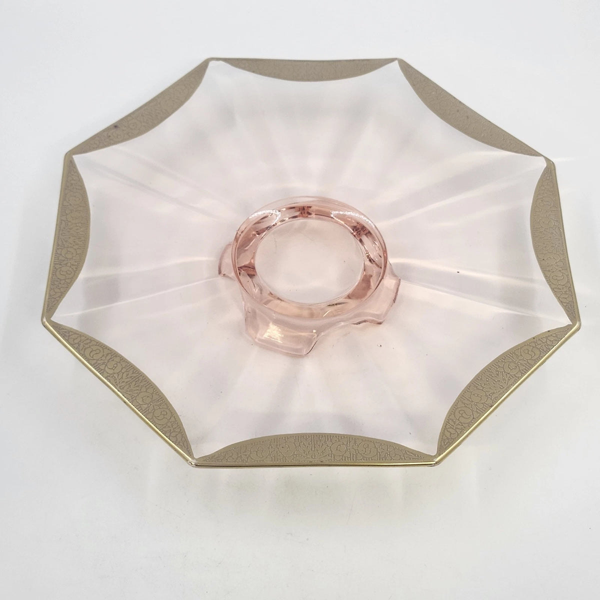 Tiffin Rambler Rose Pink Depression Glass 10" Octagon Underplate Gold Trim 1930s