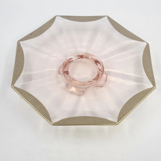 Tiffin Rambler Rose Pink Depression Glass 10" Octagon Underplate Gold Trim 1930s