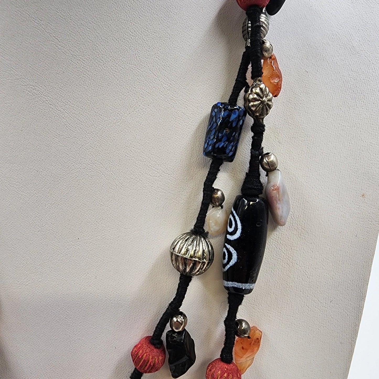 Lot of 3 Beaded Necklaces Jewelry Black Faceted Amber Glass Multicolor Boho Mix