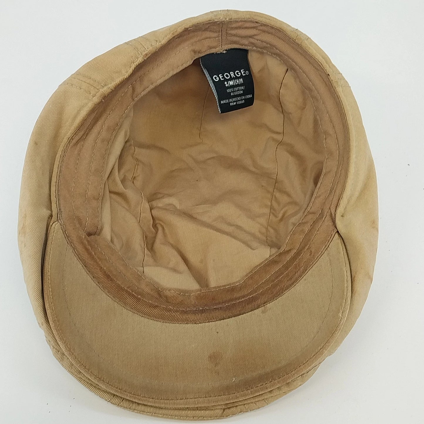 George Tan Canvas Newsboy Cap Flat Driving Hat Multi Panel Mens Small Spot Vtg
