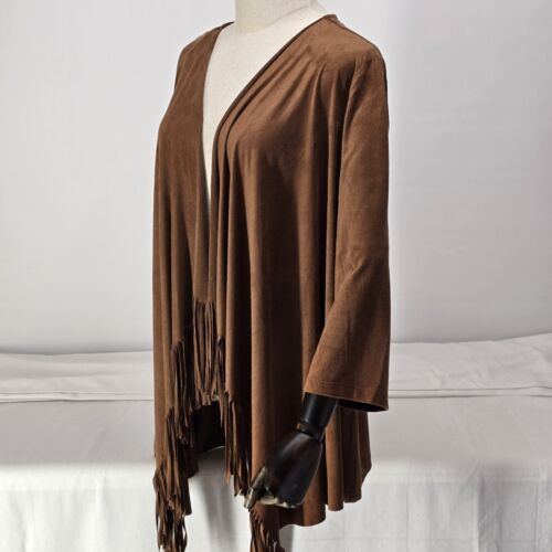 Studio JPR Open Cardigan Sweater Large Brown Fringed Open Western Suede Jacket