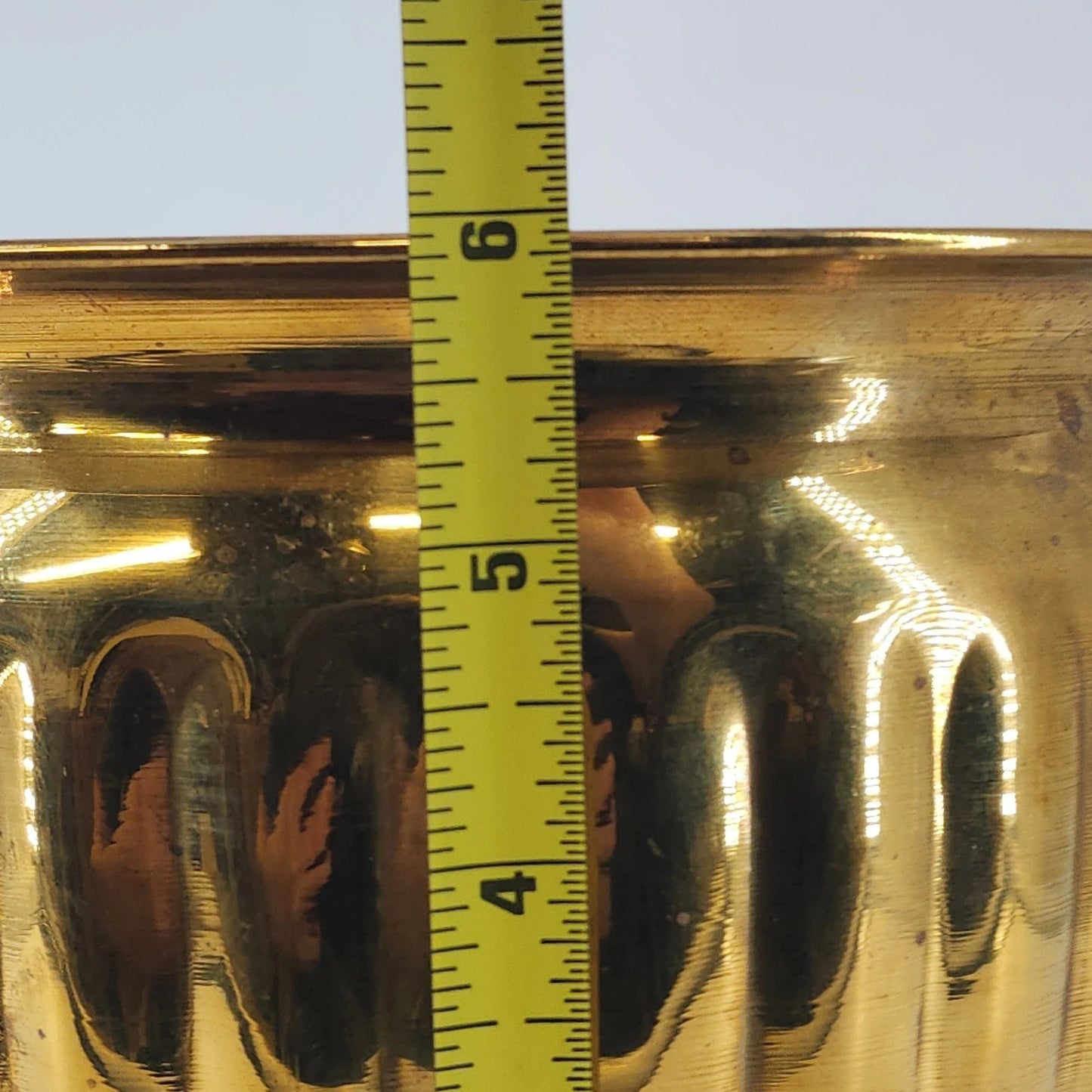 Brass Planter Pot Ribbed India 7.5" Boho Mid Century Decor In/Outdoor Vtg