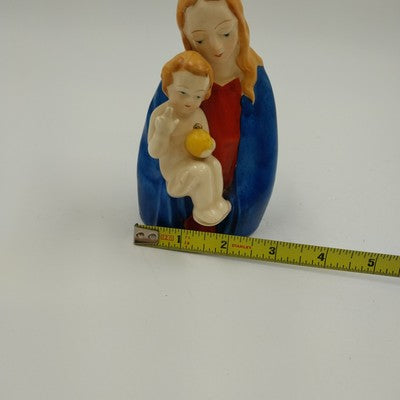 Madonna Virgin Mary & Baby Jesus Figurine Japan Ceramic Porcelain Vtg 5"x2.5"