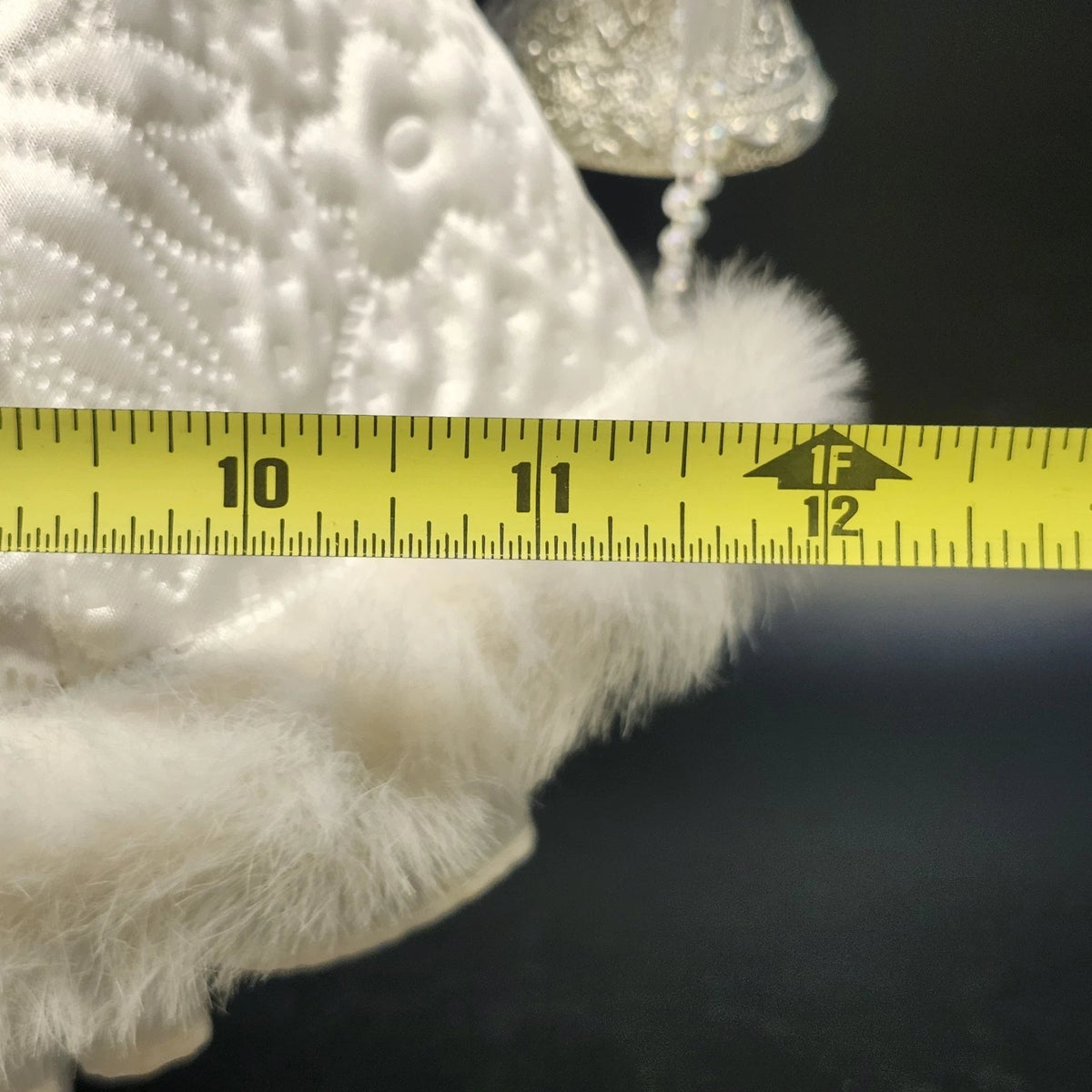Porcelain Victorian Woman Ice Skater Doll White Faux Fur Gown Purse 21" Vintage
