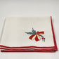 Set of 6 White Christmas Napkins 16" Red Hem Embroidered Holiday Designs