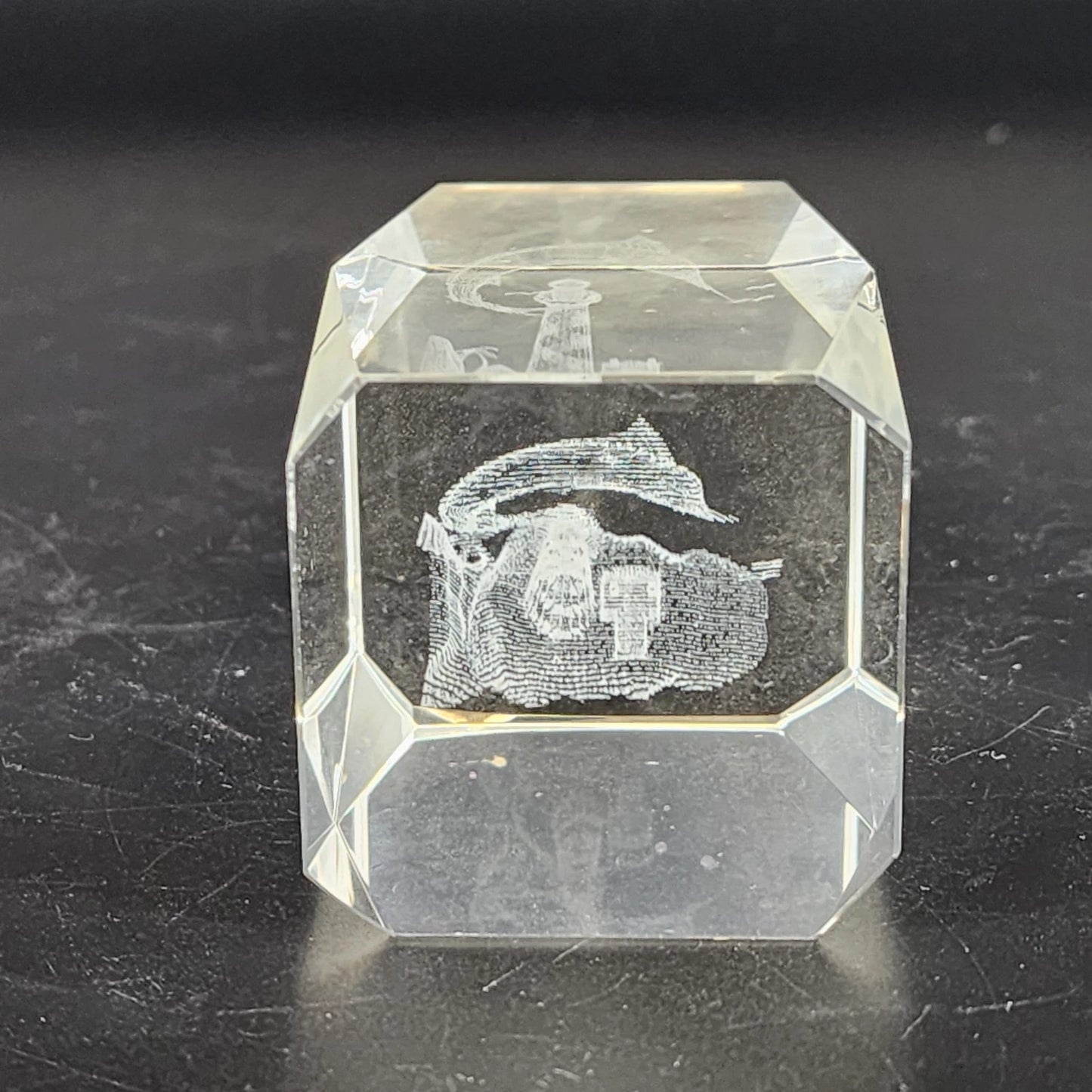 3D Laser Etched Crystal Paperweight Lighthouse Leaping Marlin