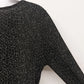 Claudia Richard Women's Black Silver Stud Glitter Top Large V-Neck Long Sleeve