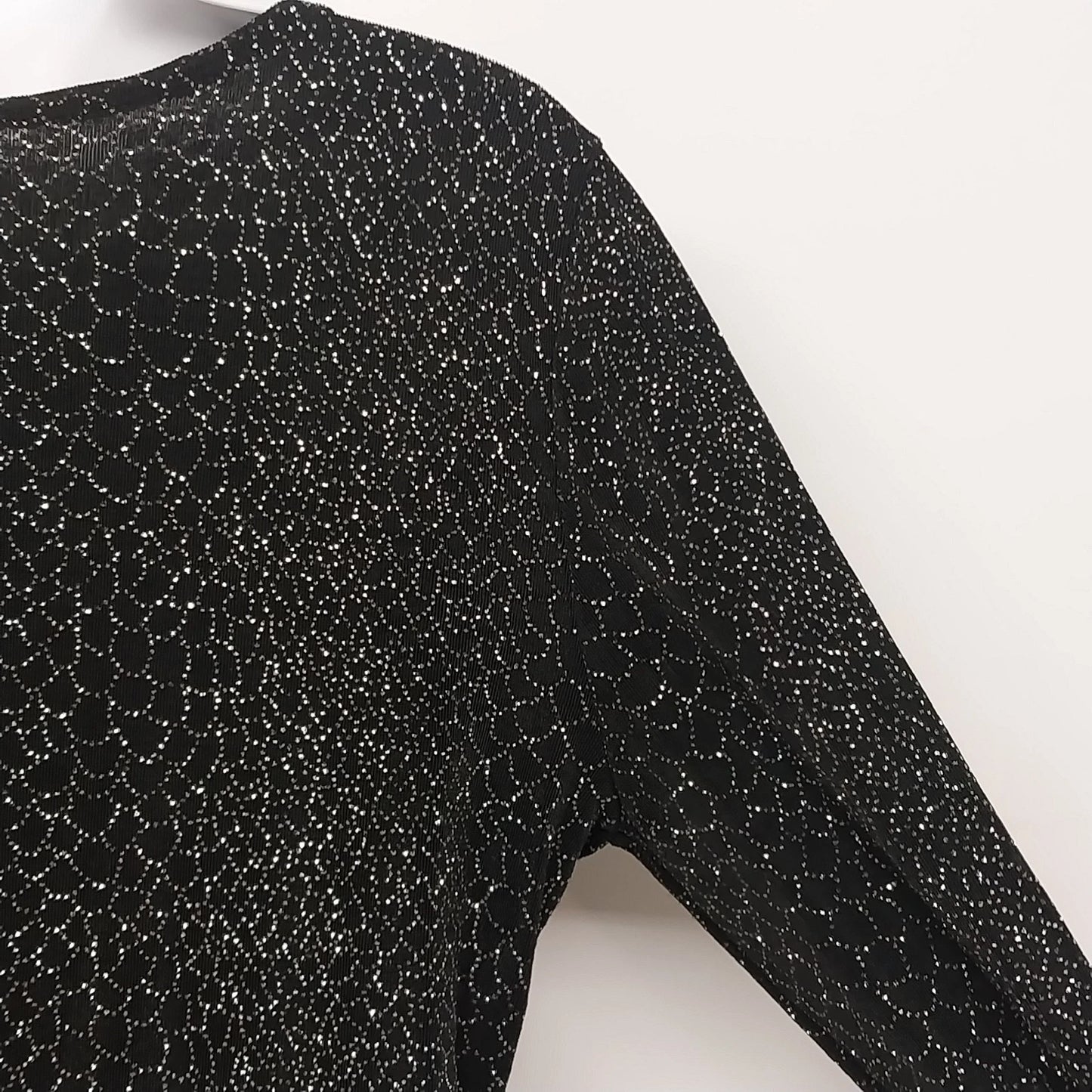 Claudia Richard Women's Black Silver Stud Glitter Top Large V-Neck Long Sleeve