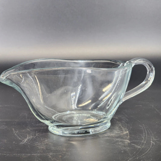 Anchor Hocking Clear Pressed Glass Gravy Boat 16oz Serving Sauce Dish 3.5"h Vtg