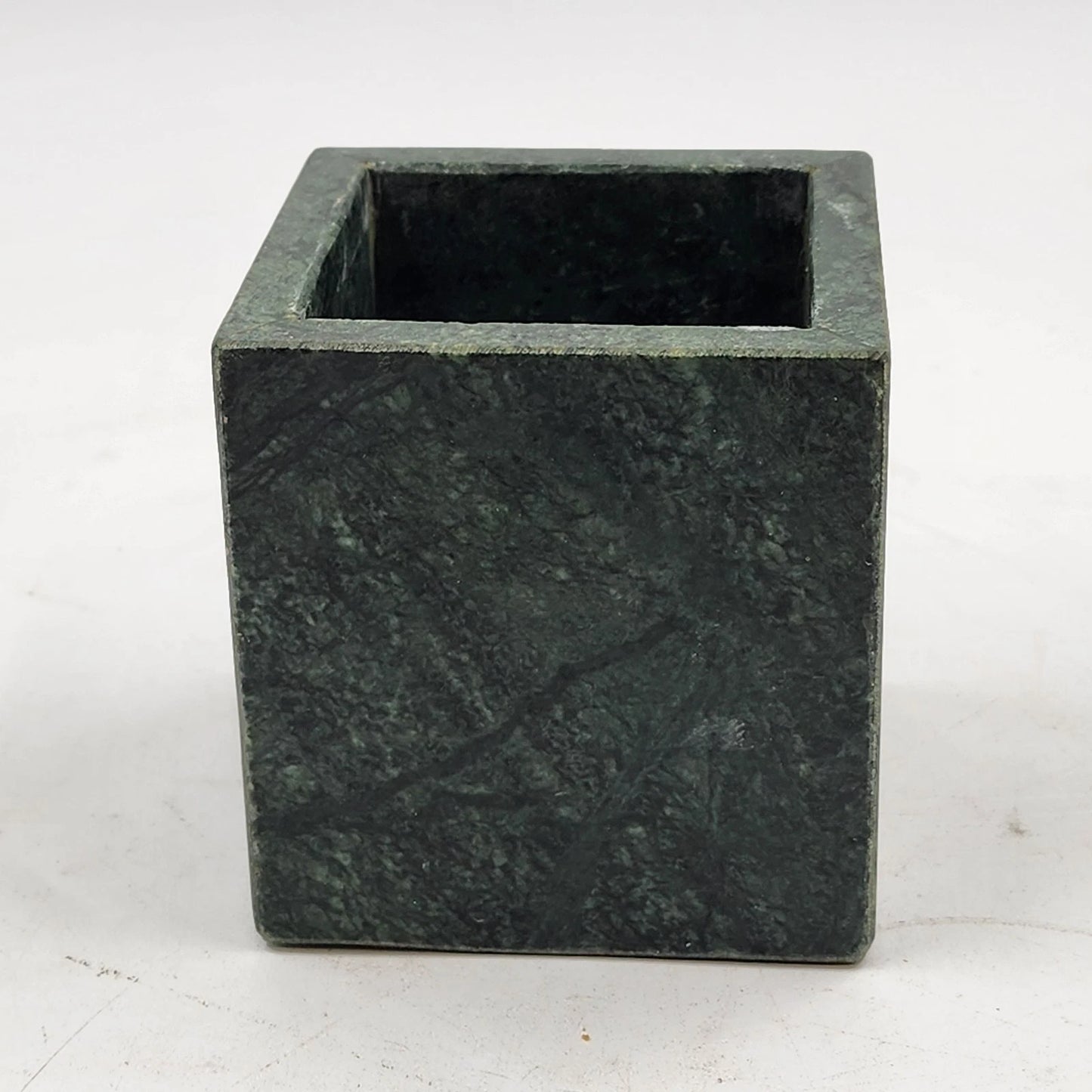 Green Marble Box Solid Walls Trinket Jewelry Storage with Lid 3.5" x 4" Vintage