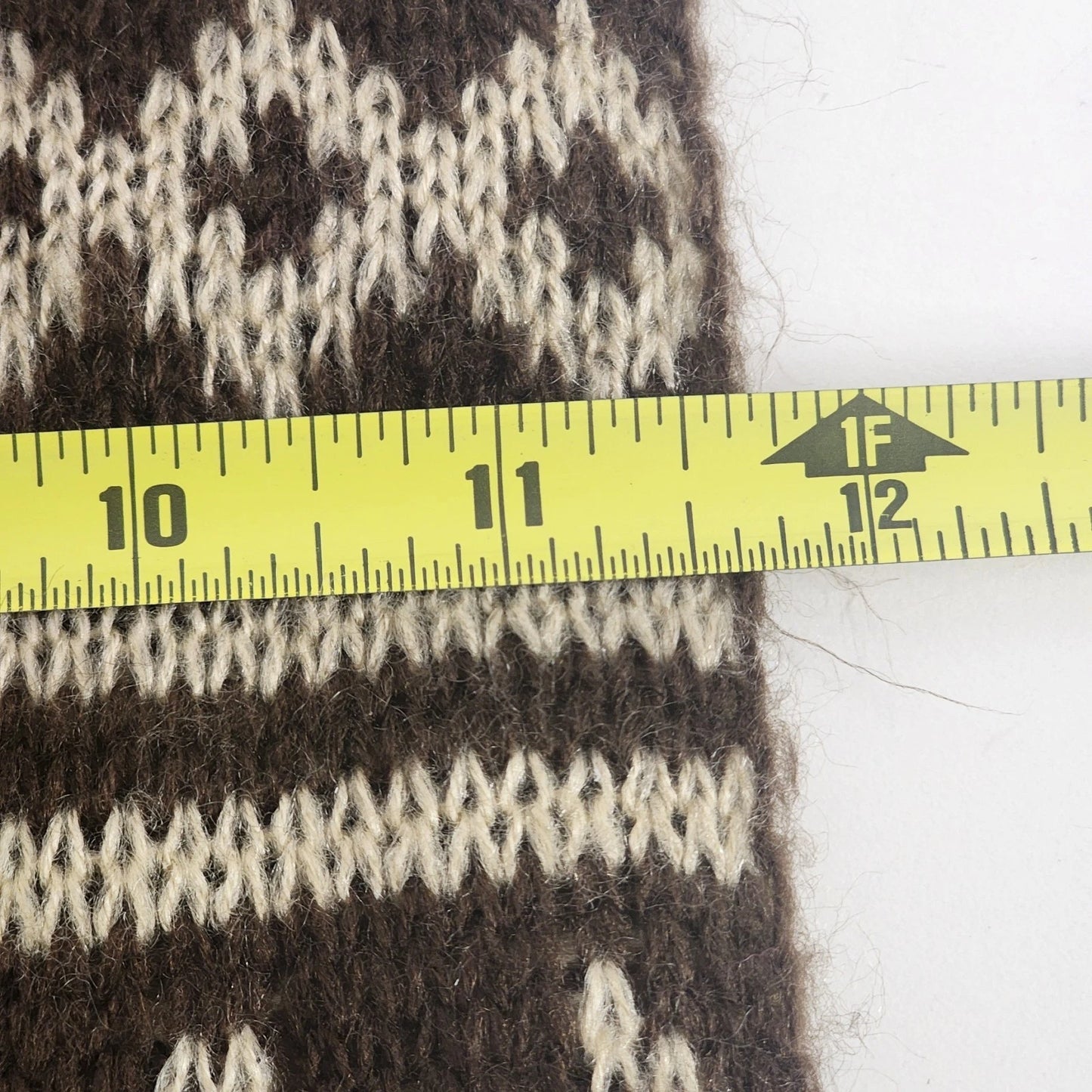 Geometric Tribal Infinity Scarf Brown Cream Acrylic Knit Neck Warmer 12x30" Vtg