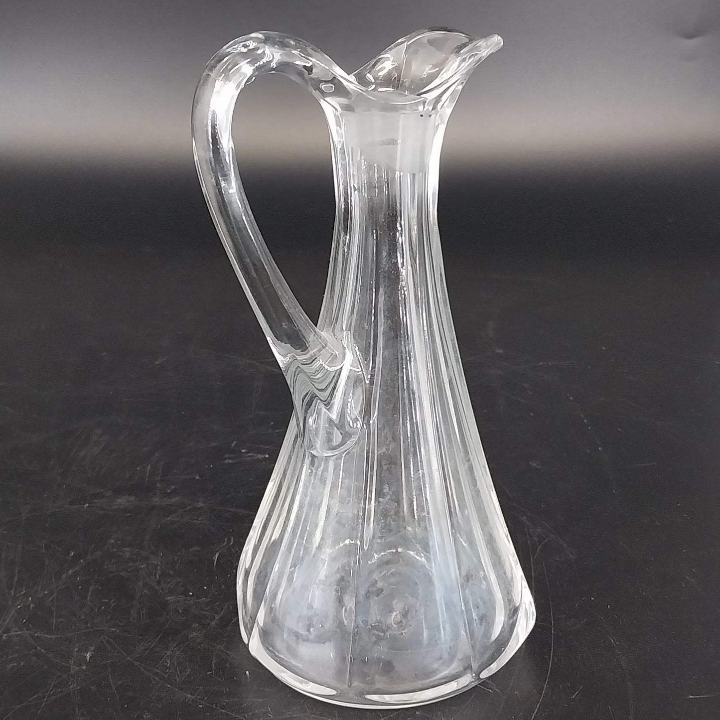 Etched Cut Clear Glass Cruet Multi Faceted Stopper Clear Glass Antique