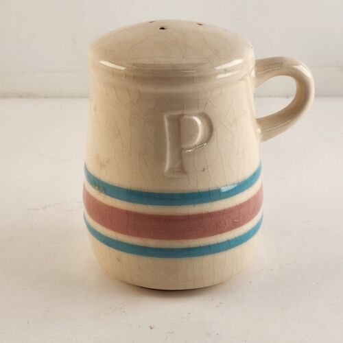 Pepper Shaker McCoy USA Stonecraft Pottery Ceramic Pink Blue Stripe Crazed