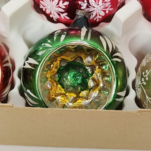 6 Mercury Glass Glitter Christmas Ornaments Marathon Franke East Germany Box Set