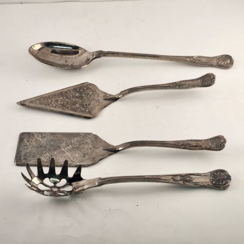 Gorham Kings Pattern Silverplate 4 Large Servers Pie Pasta Spoon Cake Keeper Bag