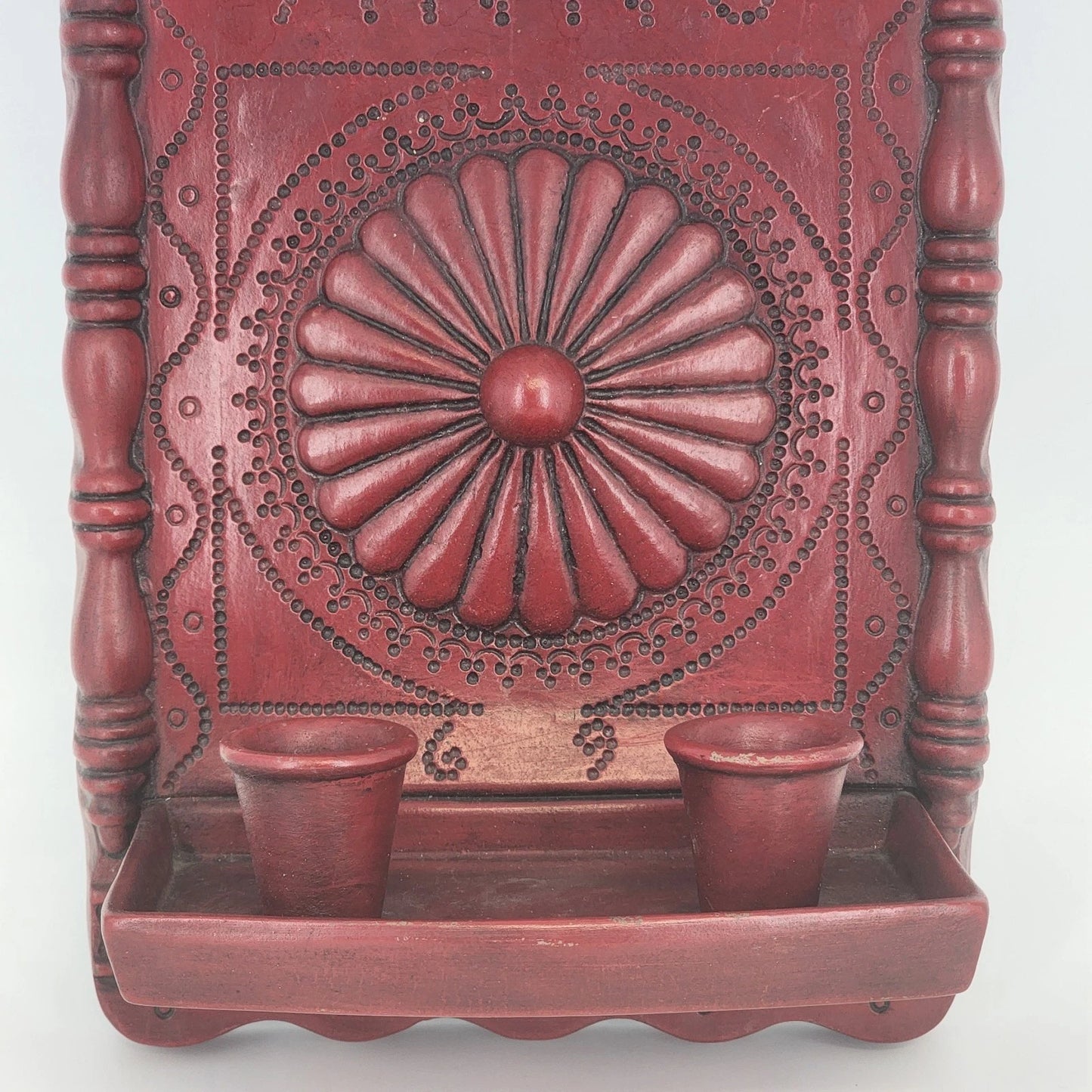 French Gilt Torchere Wall Sconce 2-Light Red Molded Metal Candelabra Anno 1698