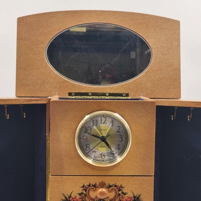 Linden Musical Jewelry Box Clock Giuseppe Studio 100 Vintage 11" x 6" x 13"h NOS