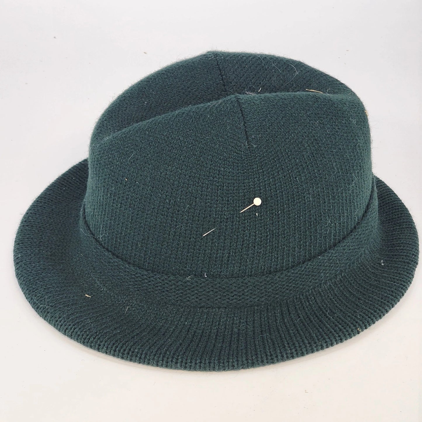 Amalgamated Knit Bowler Women’s Hat Green Wool Fedora Style with Hatpin One Size